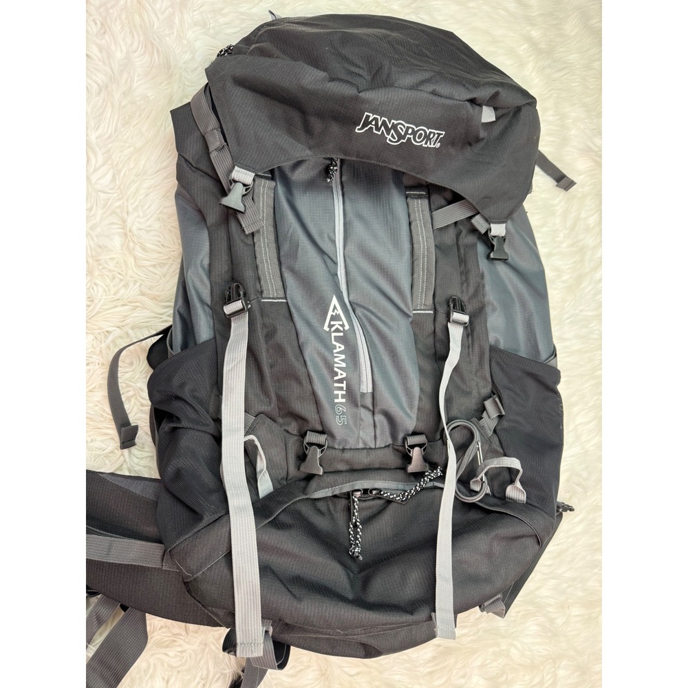 JanSport Klamath 65 Internal Frame Backpack Black Grey Hiking Camping Pack